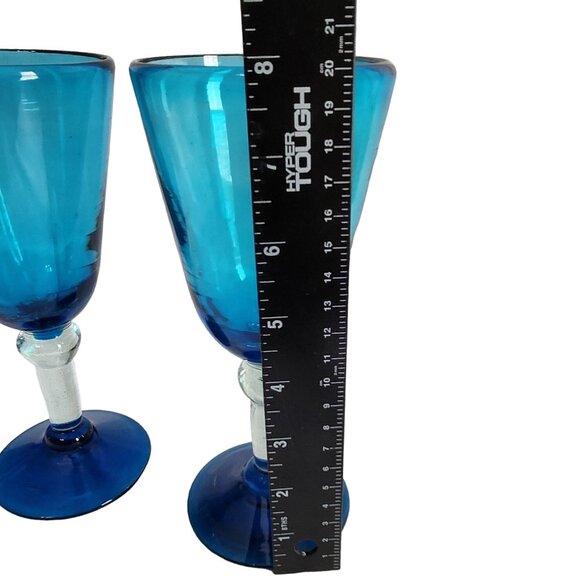 Vintage Blue Glass Goblets Set‎ Of 2 - Picture 3 of 9